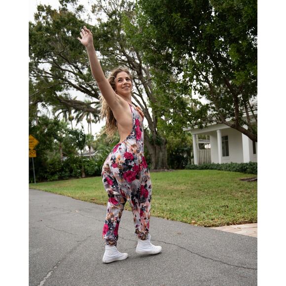 Buddha Pants® Pants - Buddha Pants Womens Cotton Lightweight V-Neck Flower Kira Jumpsuit Multicolor